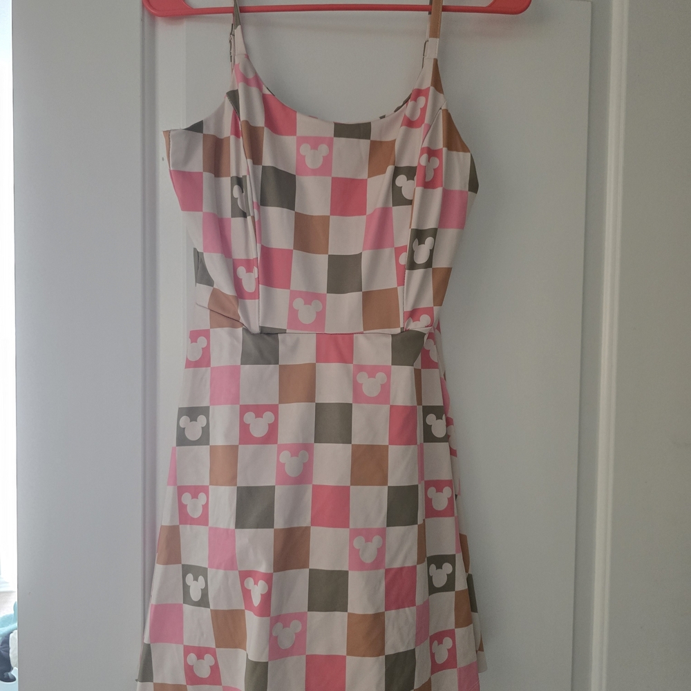 Disney Checkered Dress with Pink, Brown, and White